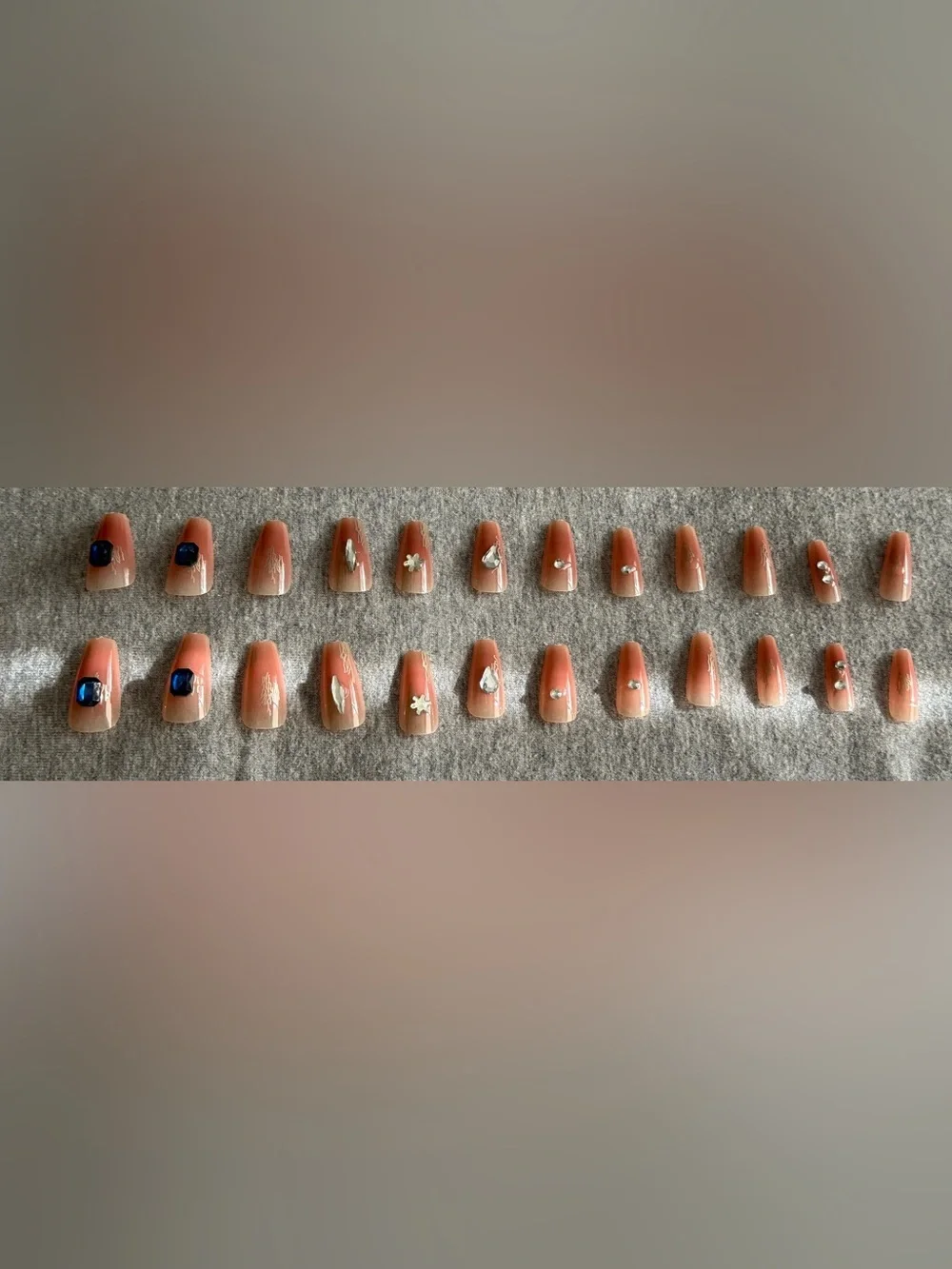 Nude Pink Press-On Nails Set with Rhinestone Accents